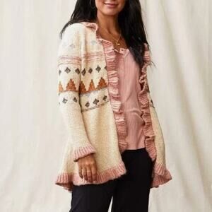 MATILDA JANE Just Imagine Jacie Womens Knit Winter Ruffled cardigan Size Small